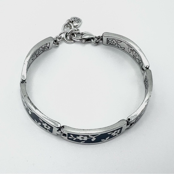 Brighton Black & Silver Tone Floral Block Link Adjustable Bracelet - Picture 4 of 6